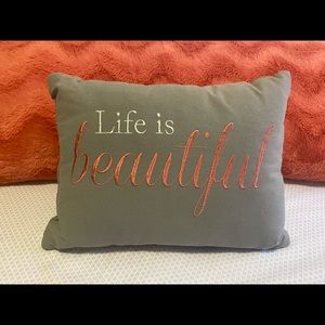 Life is beautiful Throw pillow with tags